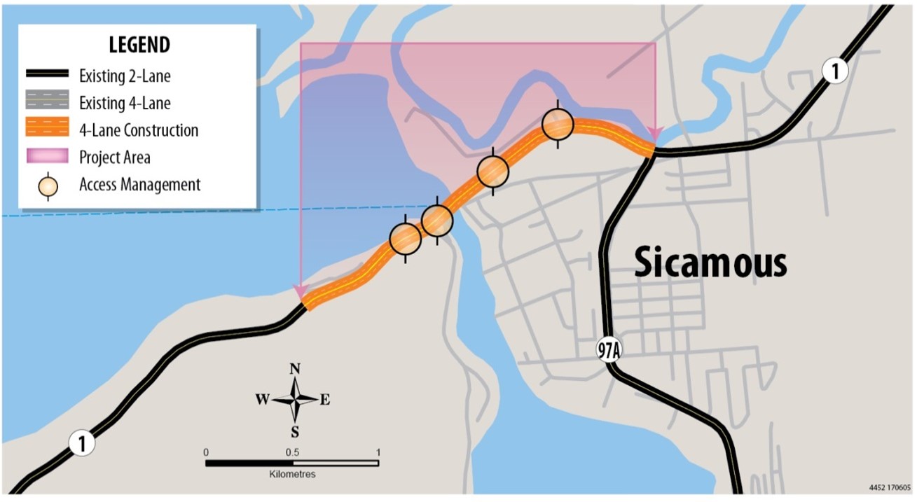 Map of Bruhn Bridge in Sicamous